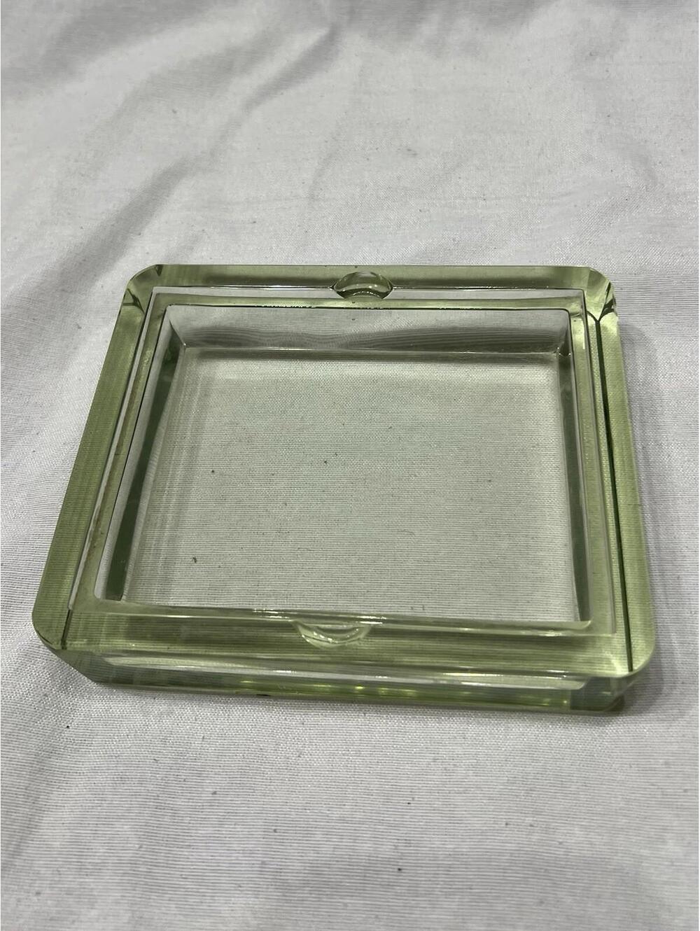 Vintage Rectangle Green Glass Ashtray/Trinket Bowl 6 inches